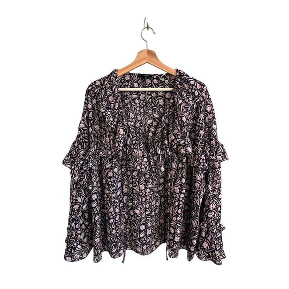 J. Crew Ditsy Flortal Crinkle Chiffon Top Size 3X Navy Flowy Loose Boho Cottage - Picture 1 of 13
